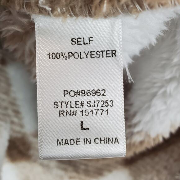 Le Lis Fuzzy Shacket Sweater Coat Cozycore Boho Aesthetic Brown/White Check Sz L - Picture 6 of 10